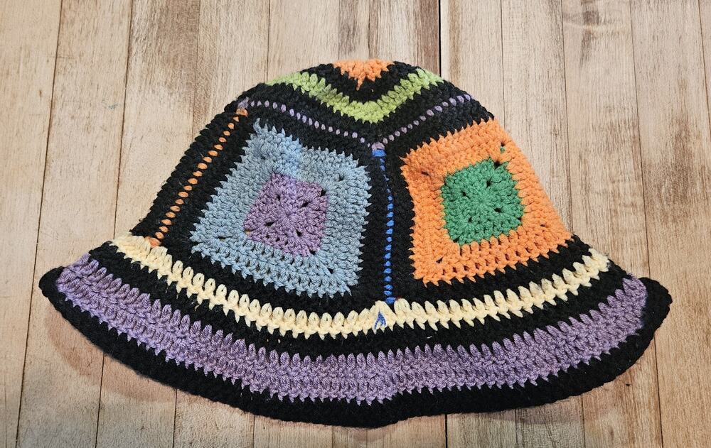 Crochet Bucket Hat Granny Square Boho Hippie Vibes Handmade Vintage Costume
